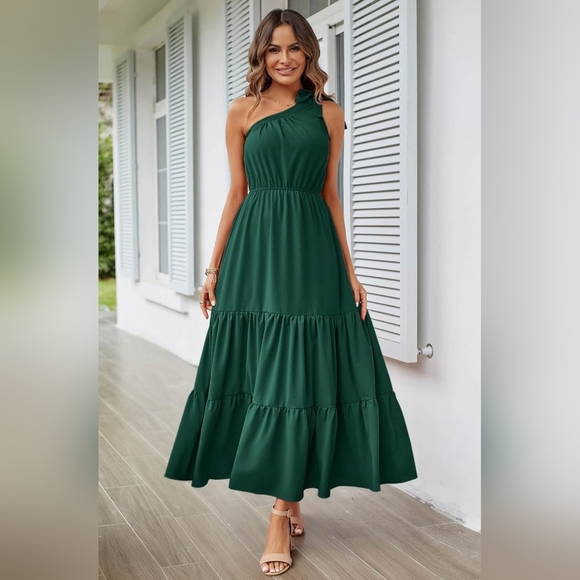 PrettyGarden Women's Maxi Dress One Shoulder Sleeveless Ruffle - Picture 4 of 11